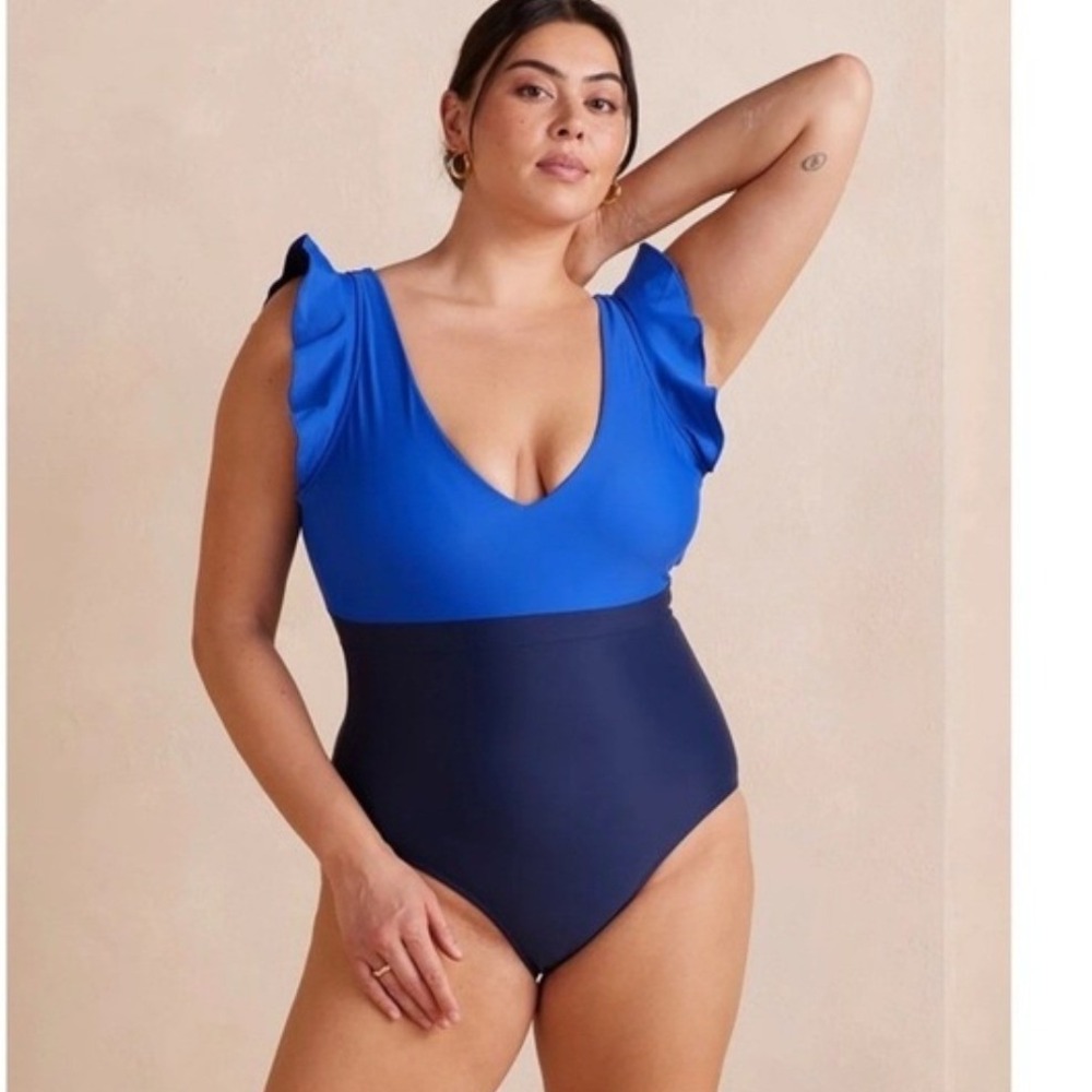 Summersalt The Ruffle Backflip One Piece Swimsuit Blue Colorblock Size 16